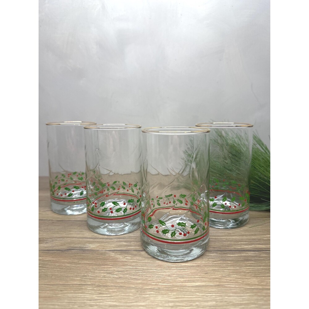 Vintage 1986 Arbys Christmas Collection Swirled Clear Glass Tumbler Set of 4